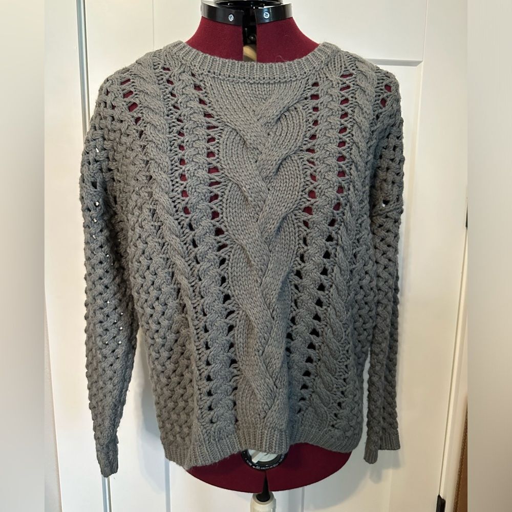 Grey Cable Knit Fisherman Style Chunky Sweater Dex